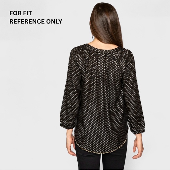 Velvet by Graham & Spencer Blouse Medium Milla Black Gold Pattern Peasant Beaded - Picture 7 of 14